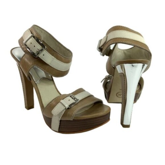 Michael Michael Kors Heels Women Tan Cream Size 8M Open Toe Ankle Strap - Picture 3 of 12